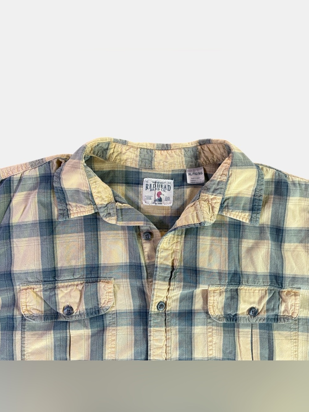 RedHead Brand Plaid Button Up Shirt Men's XL Mustard Yellow Forest Green Cotton